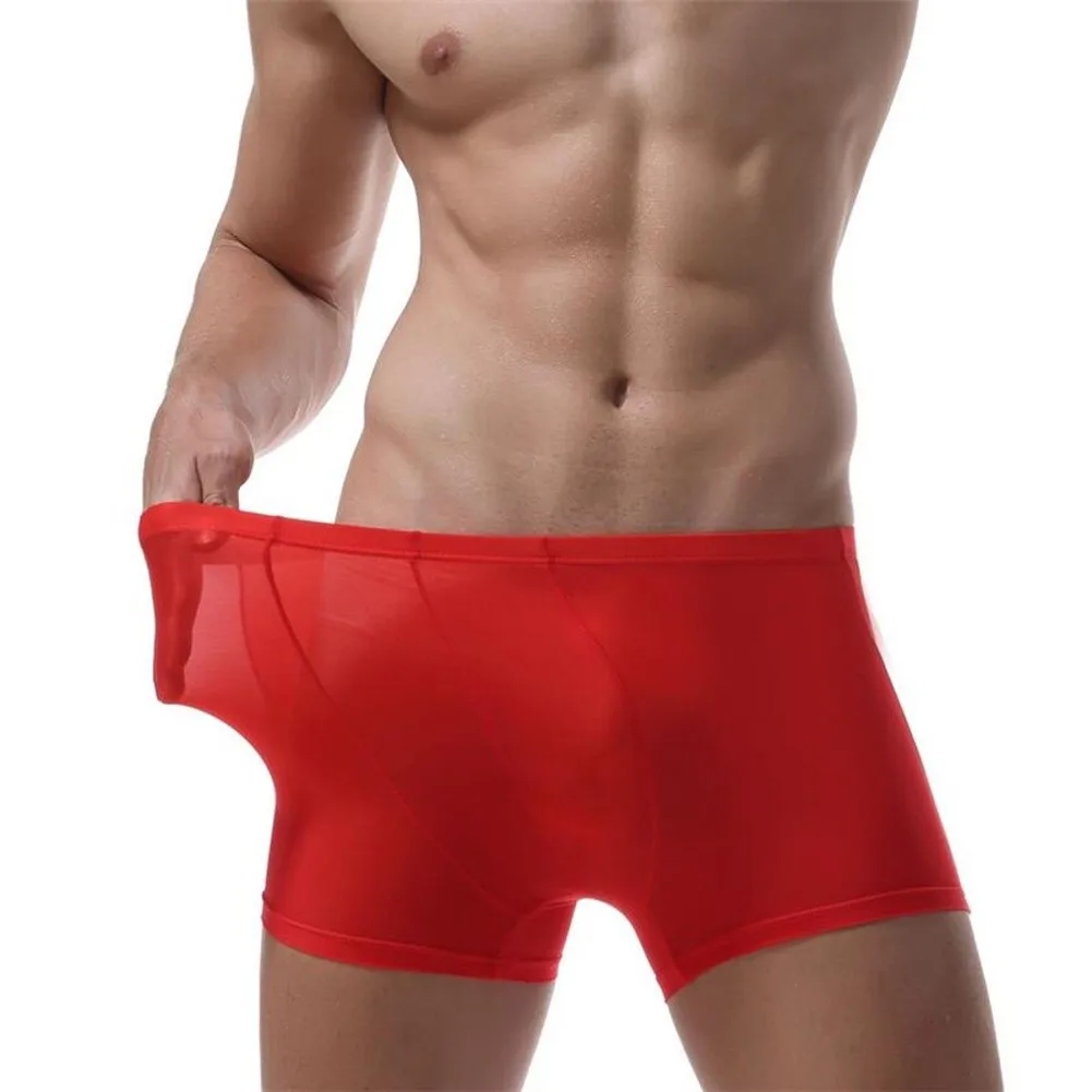 1pc Mens Ice Silk Thread Seamless Pantie Sexy See Through Thin Trunks Breathable Comfortable Briefs Mid Waist Loose Short Boxer