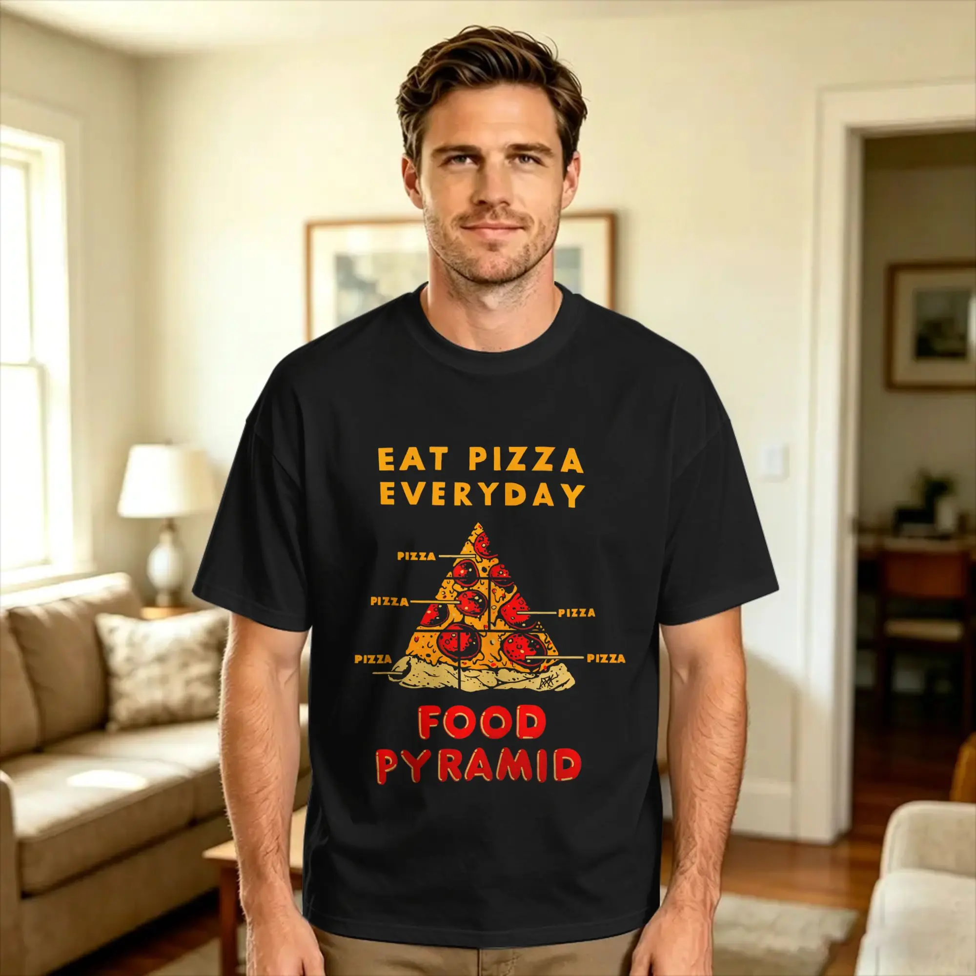 Eat Pizza Every Day Pizza Lover Food Pyramid Design T-Shirt Summer  100 Cotton T Shirts For Men's Casual Tee Shirt  Basic Tees
