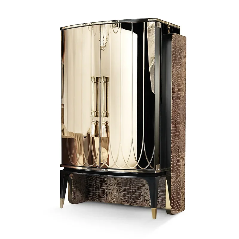 

Italian light luxury stainless steel, wine cabinet high-end villa, living room home display cabinet