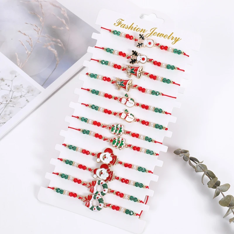 6/12PCS Cartoon Christmas Bracelet Santa Claus Elk Bracelet Kids Adult Friendship Bracelet Gift Xmas Christmas Party Decoration