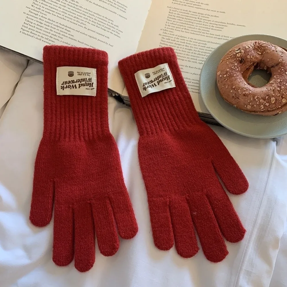 Cozy One Size Full Finger Knitted Gloves Warm Lining 10Colors Warm Winter Gloves Faux Cashmere Gloves Typing Use