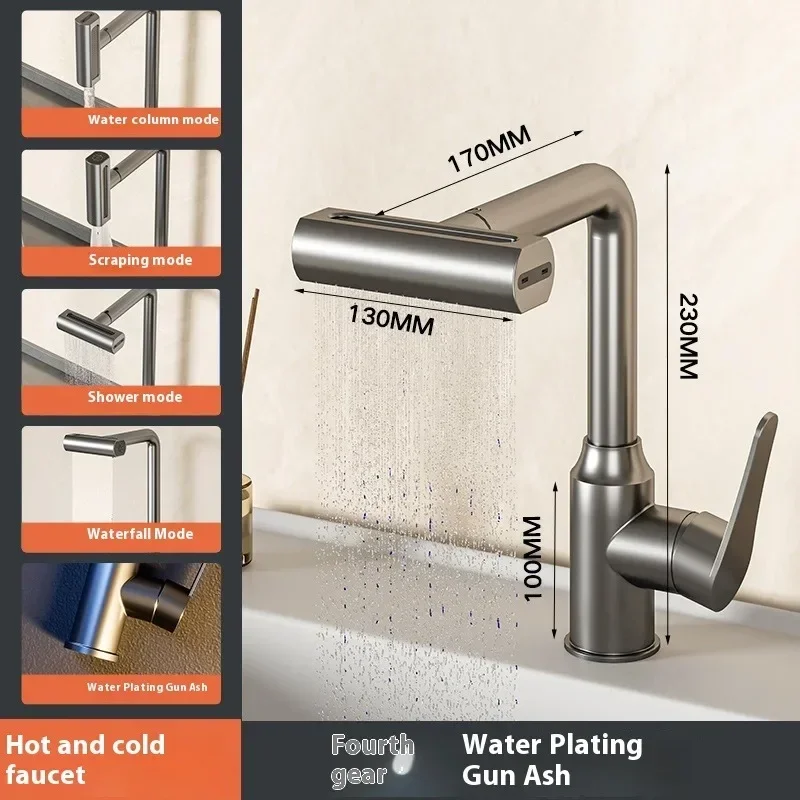 Grifo de cocina de lluvia de acero inoxidable, rociador de cascada giratorio extraíble, grifo mezclador para fregadero 360 ° Accesorios para grifos con caño giratorio