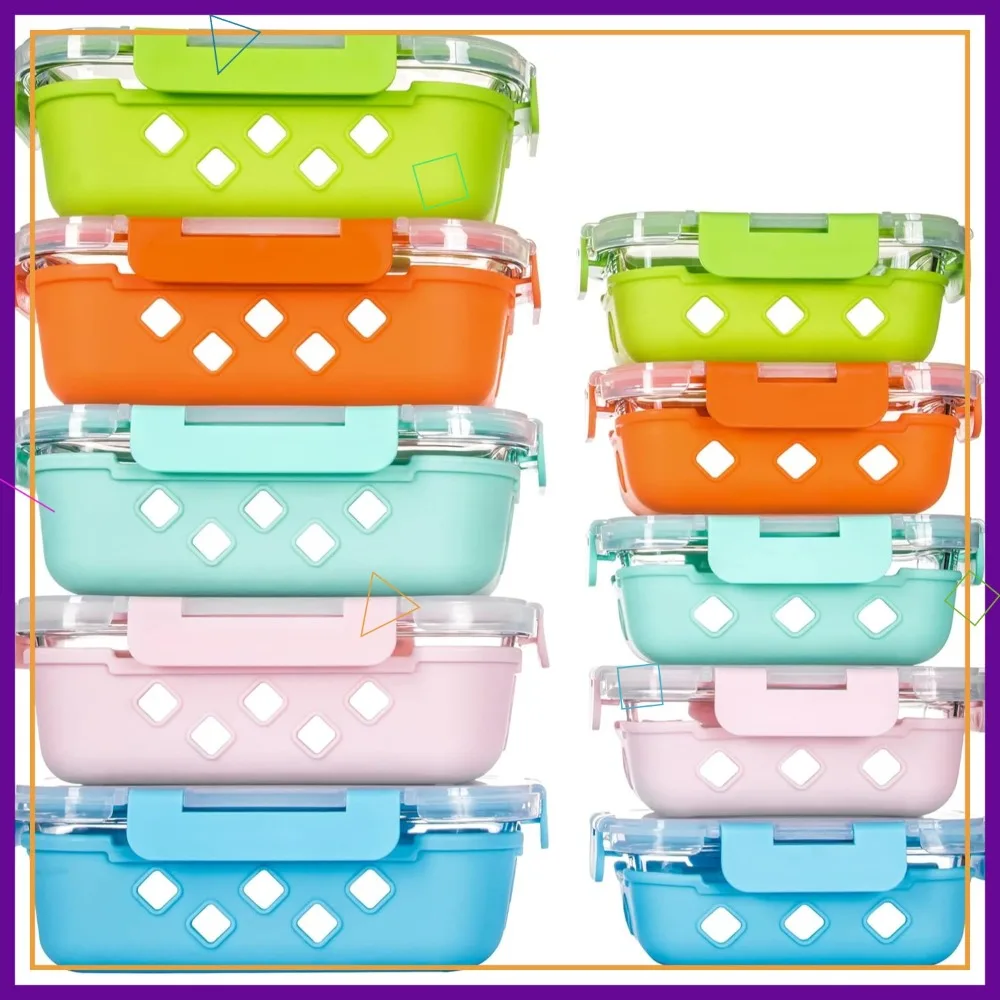 

10-Pack Glass Meal Prep Containers with Removable Silicone Sleeves and Airtight Lids (34oz+12oz) for Food Storage