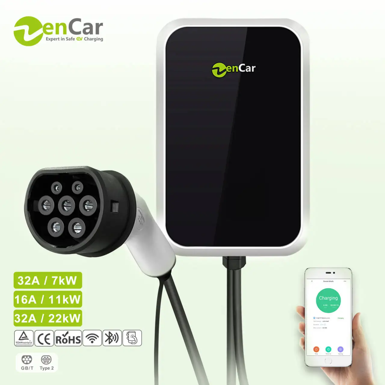 Zencar Commercial Wall-mounted Charging Station 32A EV Charger Type 2 Wallbox 22KW With OCPP WiFi DLM For Business