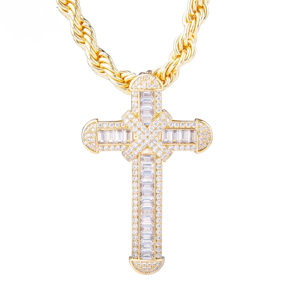 Silver Cubic Zirconia Cross Pendant Cross Pendant Men's and Women's Hip Hop Necklace Gold Plated Zircon Necklace Fashion