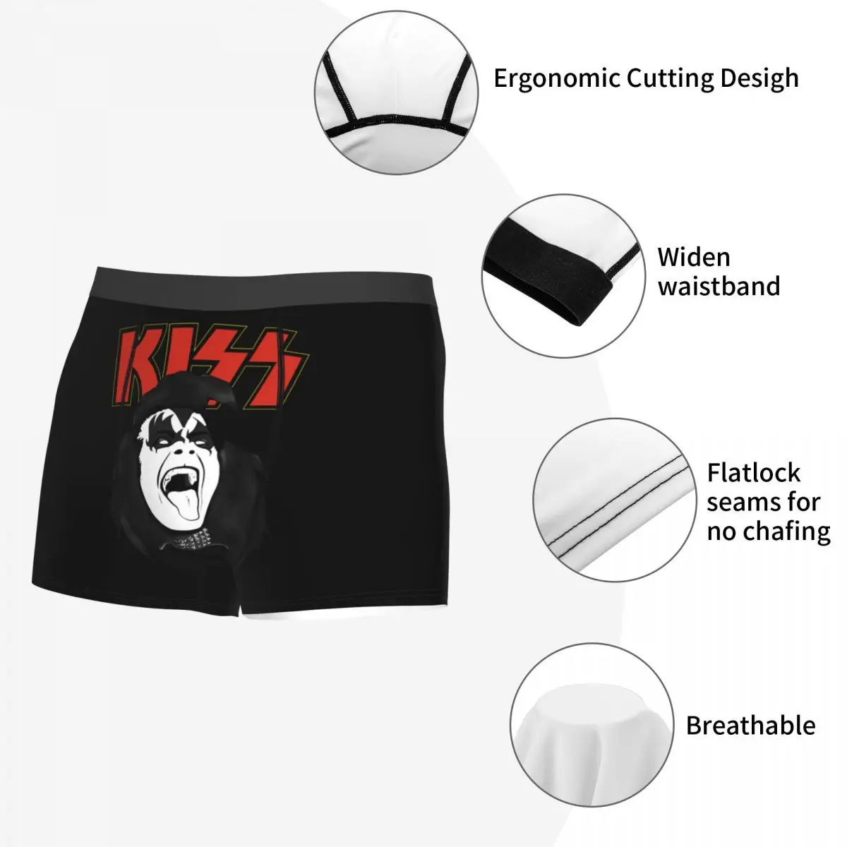 Male Sexy Gene Simmons Kiss Band Underwear Heavy Metal Boxer Briefs Men Soft Shorts Panties Underpants