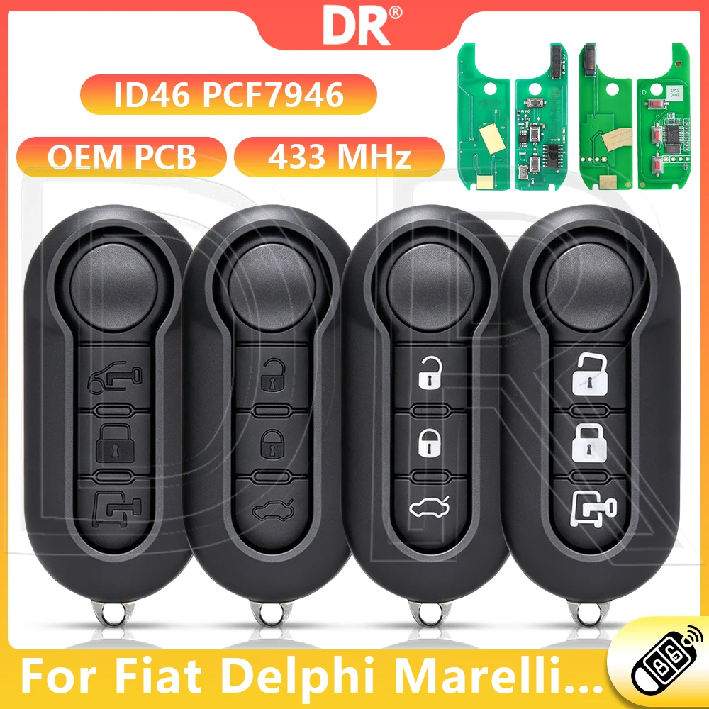 DR3 ID46 Chip 433MHz Car Remote Key For Marelli Fiat 500L Ducato Jumper Boxer Panda Delphi 500 Panda Punto Doblo Qubo Fiorino