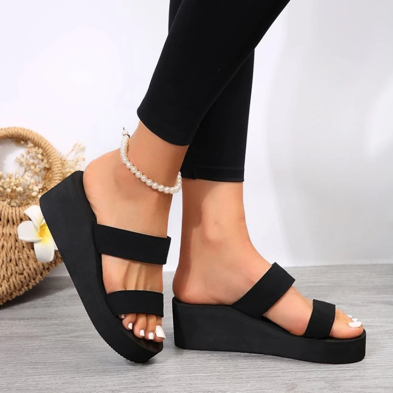 9cm Heel Platform Slippers Women\'s Sandals Soft EVA Black color Ladies Fashion Slides Thick Sole Summer Shoes Woman Flip Flops