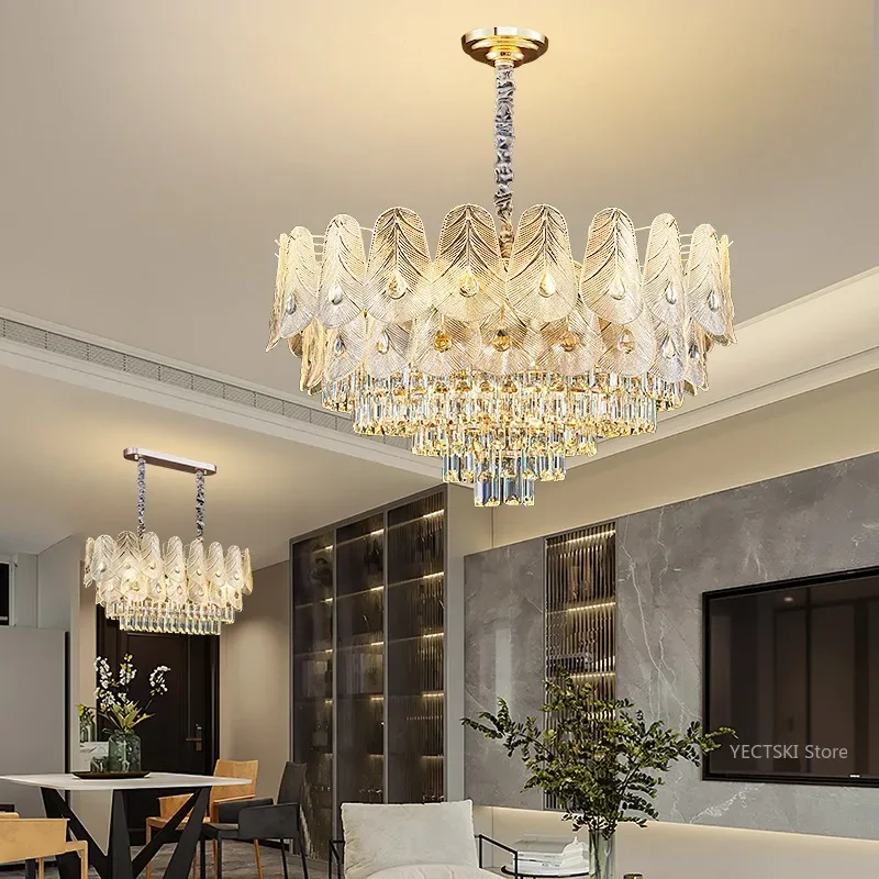 GHJUYIOL Light luxury crystal living room pendant lamp, high-end feeling, lobby, main dining room, bedroom lamp, ancient town la