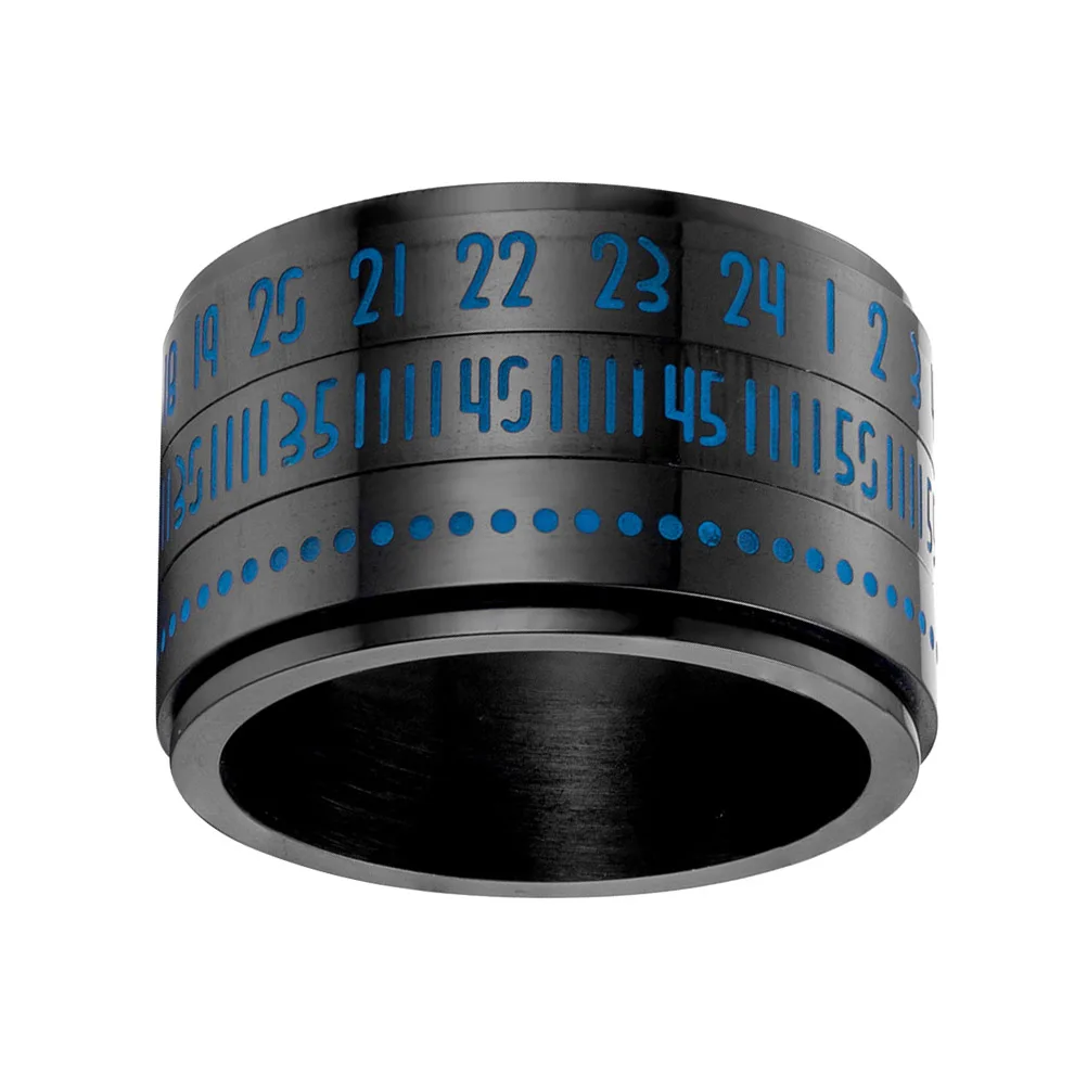 

Fashion Luminous Ring Arabic Number Rotating Men Personality Finger Ring Creative Polished Titanium Steel Jewelry Black Size 9#