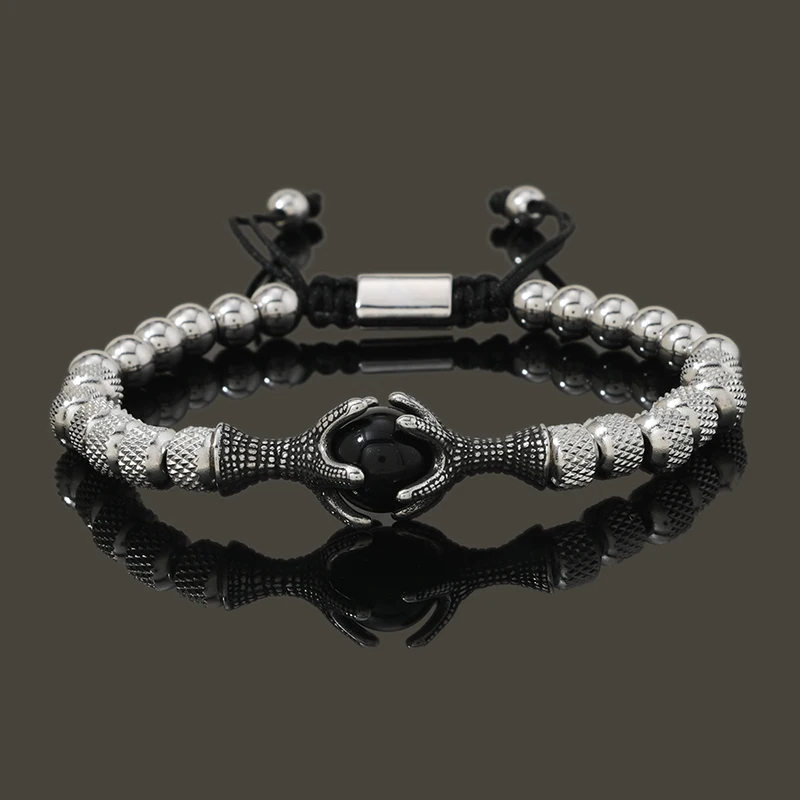 Luxury Stainless Steel Beads Handmade Rope Men Eagle Bracelets Natural Tigereye Stone Jewelry Gift Accessories