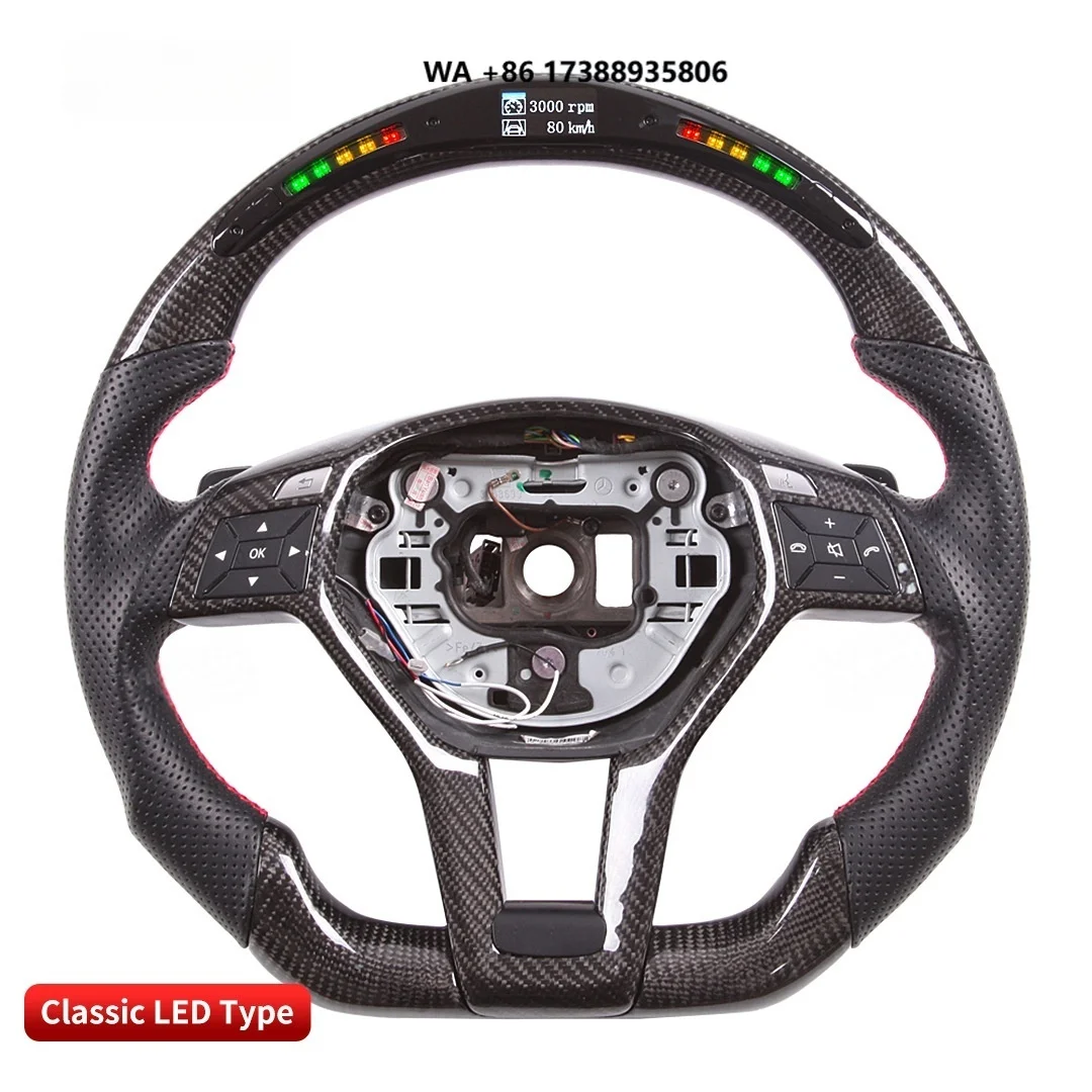 New Fashion APP Control LED Speed RPM Real Carbon Fiber Steering Wheel for  W212 X156 X204 Sport Car Steering Wheel
