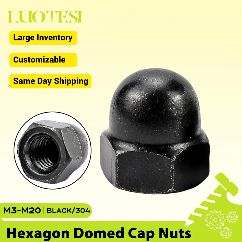Hex Decorative Cap Dome Acorn Nut Black 304 Stainless Steel Black Carbon Steel M3 M4 M5 M6 M8 M10 M12 M14 M16 M18 M20 DIN1587