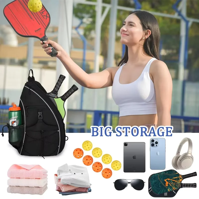 Outdoor Bag for Women Mens Backpack Lightweight Sling Bag with Fence Hook Large Capacity Safety Pocket Padel Rackets Bag Black