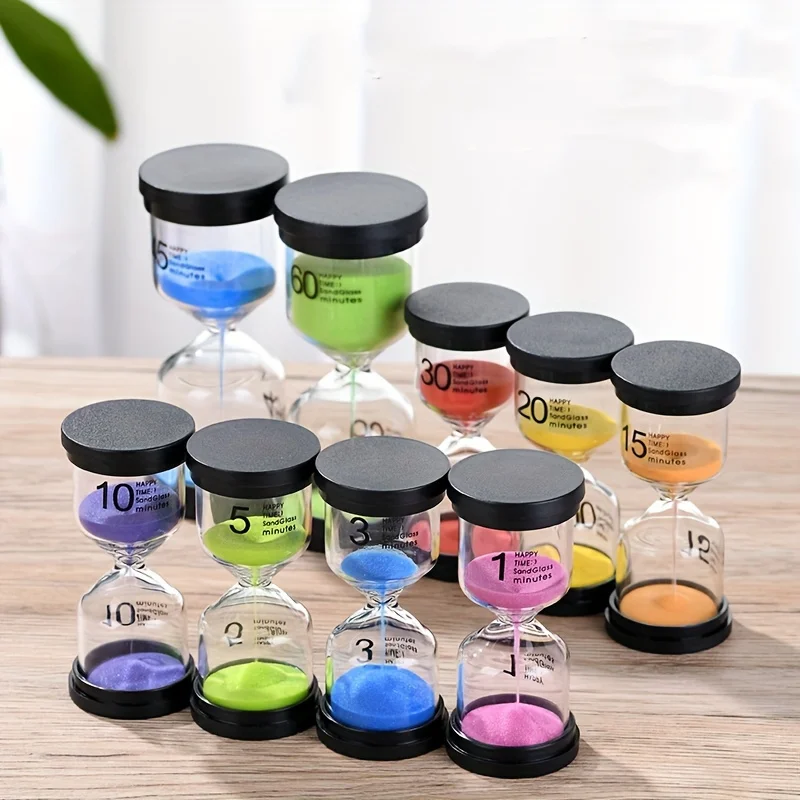 4pcs, Black Cover Colorful Hourglass Timer Set (5/10/15/30 Minutes) – Perfect for Games, Classroom, Home & Office – Glass Creati