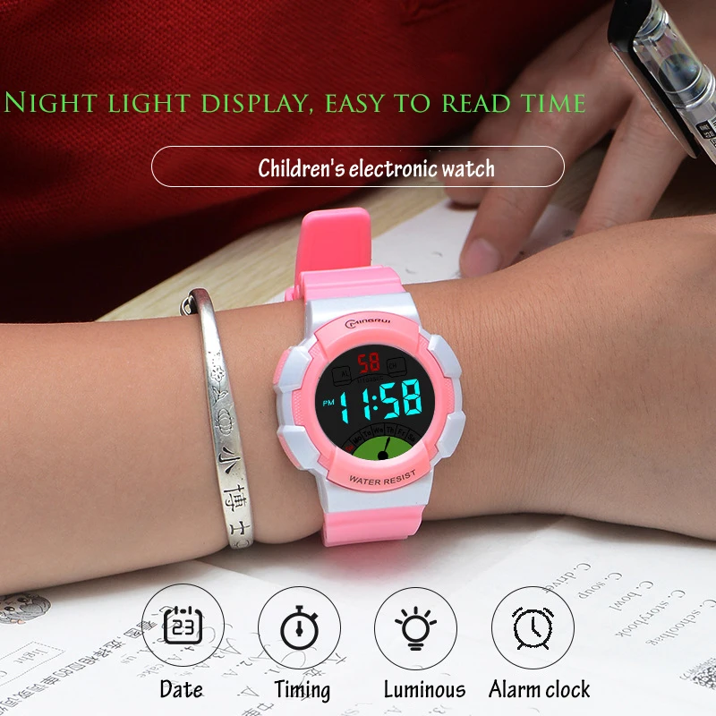 UTHAI GB02-reloj eléctrico deportivo para niños, despertador LED resistente al agua hasta 30M, relojes bonitos de moda rosa para estudiantes y niñas