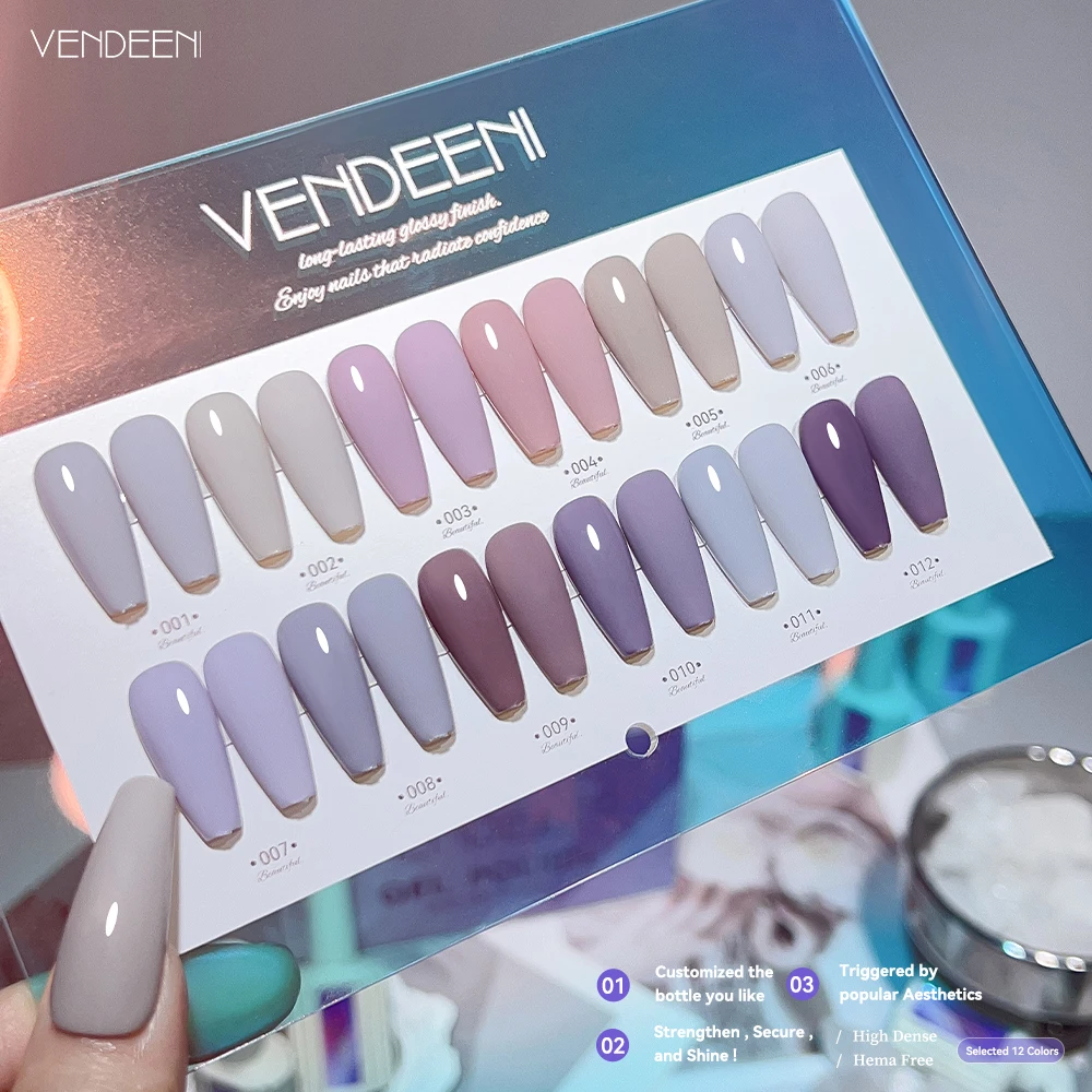 Vendeeni12color série sólida gel polonês conjunto arte produto profissional uv unha polonês salão de beleza hema tpo livre gel polonês suprimentos