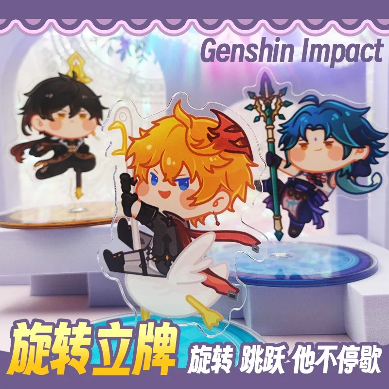 Game Genshin Impact Xiao Zhongli Tartaglia Plug Stand Decoration Rotation Cosplay Double Scene Model Acrylic Cartoon