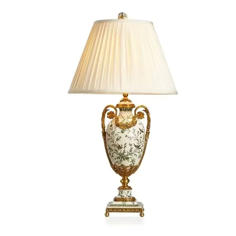 American Brass Ceramic Table Lamp Hand Made Decorative Bedside Table Lamp Reading Lamps for Bedroom