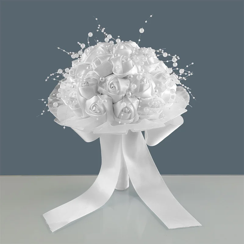 

Retro Royal Luxurious Silk Rose Bridal Bouquet with Ribbon - Elegant Wedding Bouquet Decoration for Brides