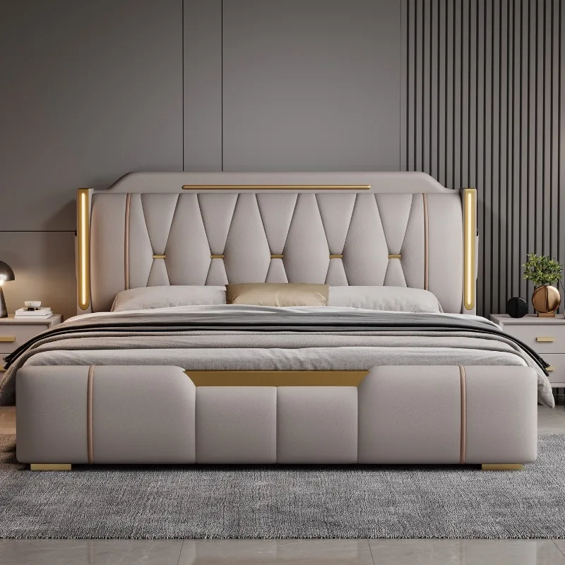 

Luxury Full Bed Leather Design Space Saving Sleeping Double Storage Floor Bed Creative European Muebles Lounge Suite Furniture