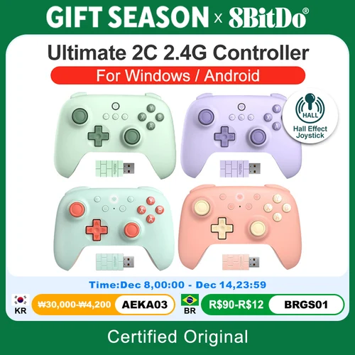 8BitDo Ultimate 2C Gamepads PC controlador de juegos inalámbrico para Windows 10/11 Steam Raspberry Pi Android Control efecto Hall Stick