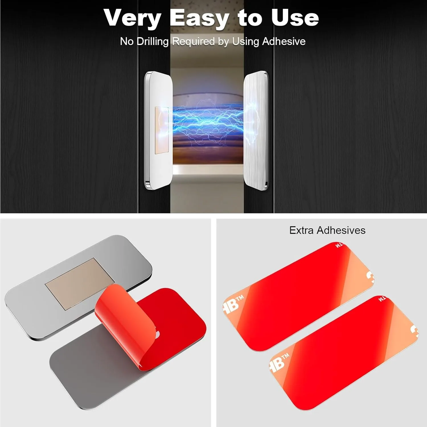 4/6/8Pcs No Drill Magnetic Cabinet Door Catch with Adhesive – Strong Hold Child Safety Lock for Kitchen Cabinets, Bathroom, RV