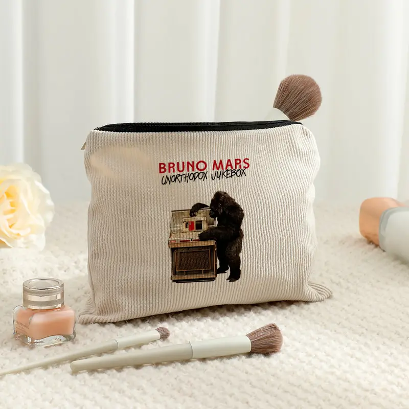 Bruno Mars World Tour 2026 Corduroy Makeup Bag Multifunctional Zipper Pouch Men Women Travel Cosmetics Storage Bag Fan Gift