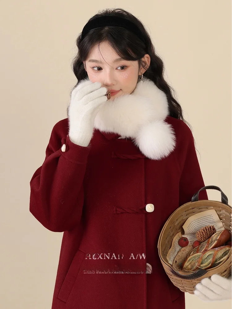 

Handmade Heavy Work Double-sided Woolen Coat for Women South Deer Matcha Milk Cotton Straight Tube French Sle Winter Coat