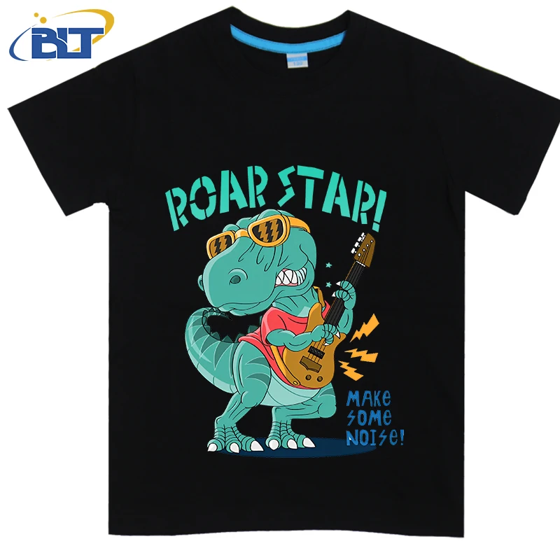 เสื้อยืดเด็กลายไดโนเสาร์ roarstar เสื้อลำลองแขนสั้นผ้าคอตตอนสำหรับฤดูร้อนเหมาะสำหรับทั้งเด็กผู้ชายและเด็กผู้หญิง