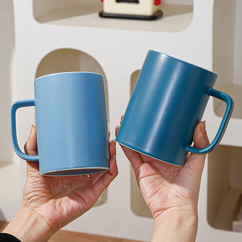 450ml Coffee Mug Simple Ceramic Cup with Spoon Large Capacity Women's Home Office Splicing Colors Design Color glaze Water Mugs