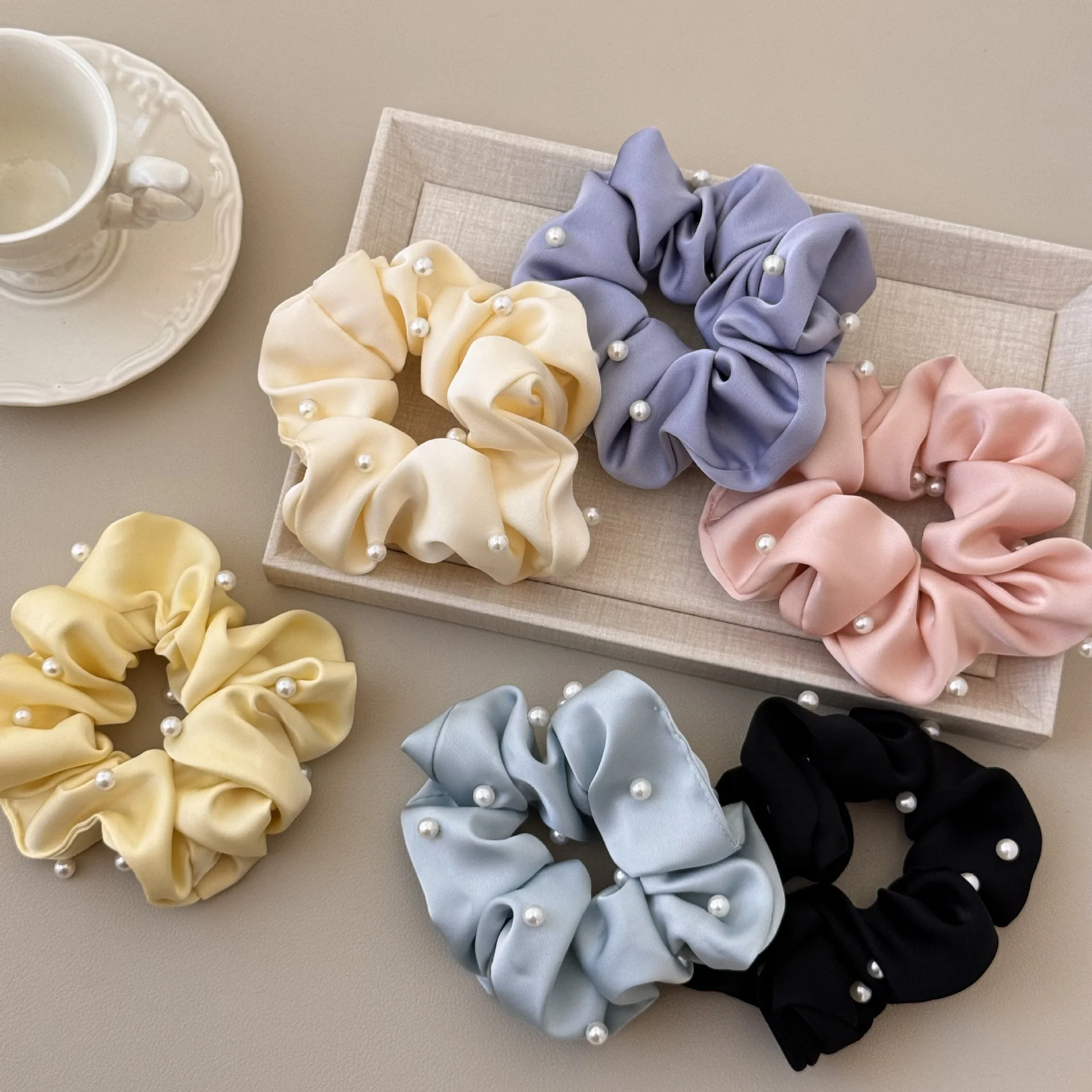Solid Color Oversized Satin Silk Scrunchies Elastic Handmade Multicolor Women Hairbands Ponytail Holder Girls Hair Accessories