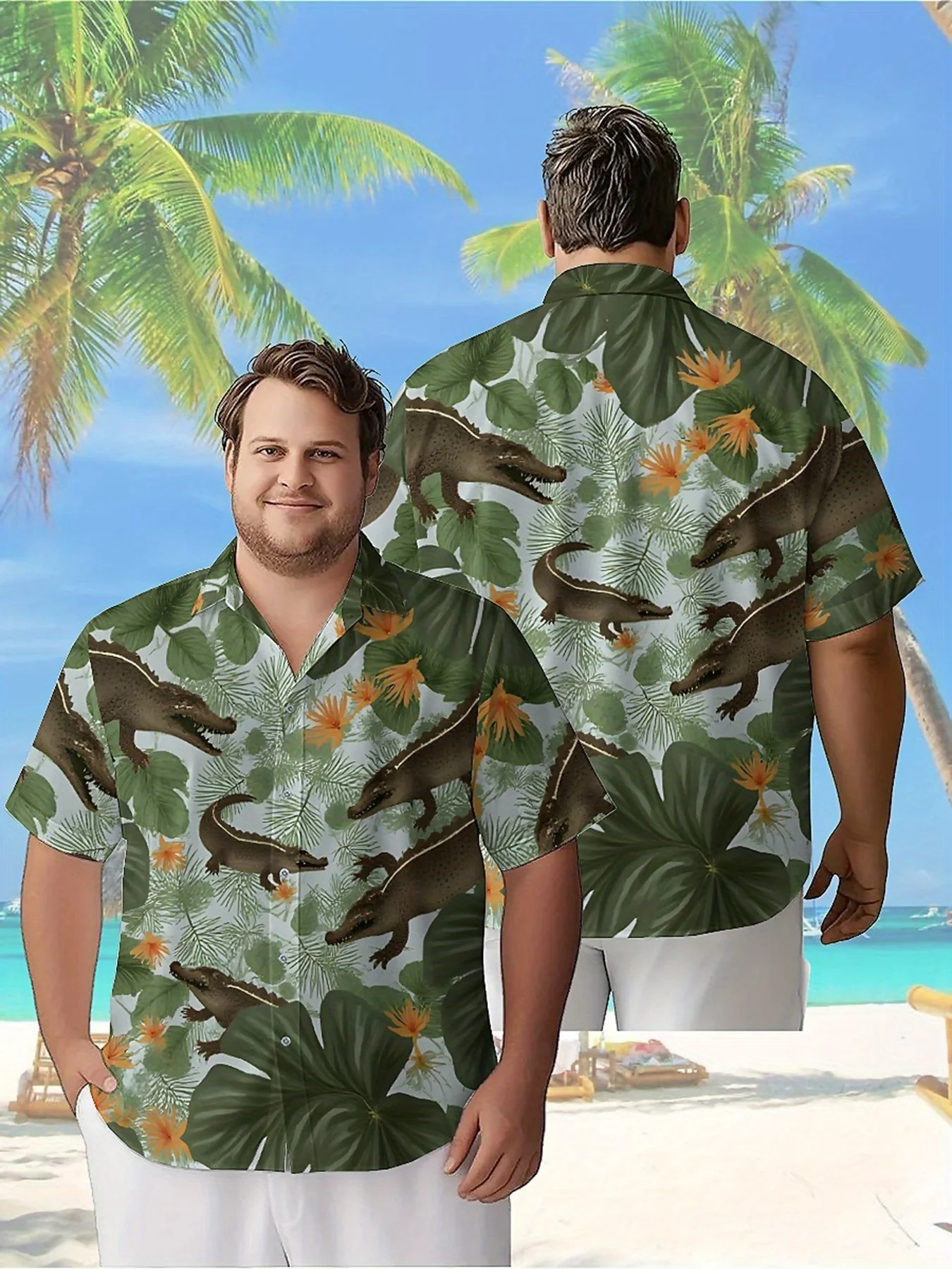 Men's Plus Size Hawaiian Shirts Tropical Jungle Crocodiles Pattern,New Summer Fashion Tops,Hip Hop Streetwear