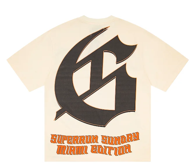 Men's casual cartoon pattern printed T-shirt Harajuku apricot colored top