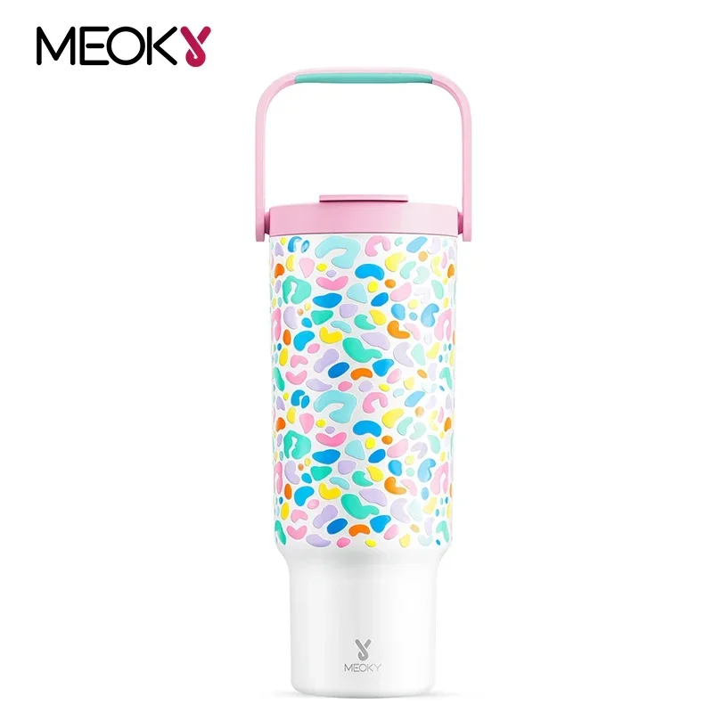 

Meoky 40oz Adventure H2.0 Tumbler With Handle Stainless Steel Vacuum Insulated Car Mug Leopard Print Thermal Iced Travel Cup