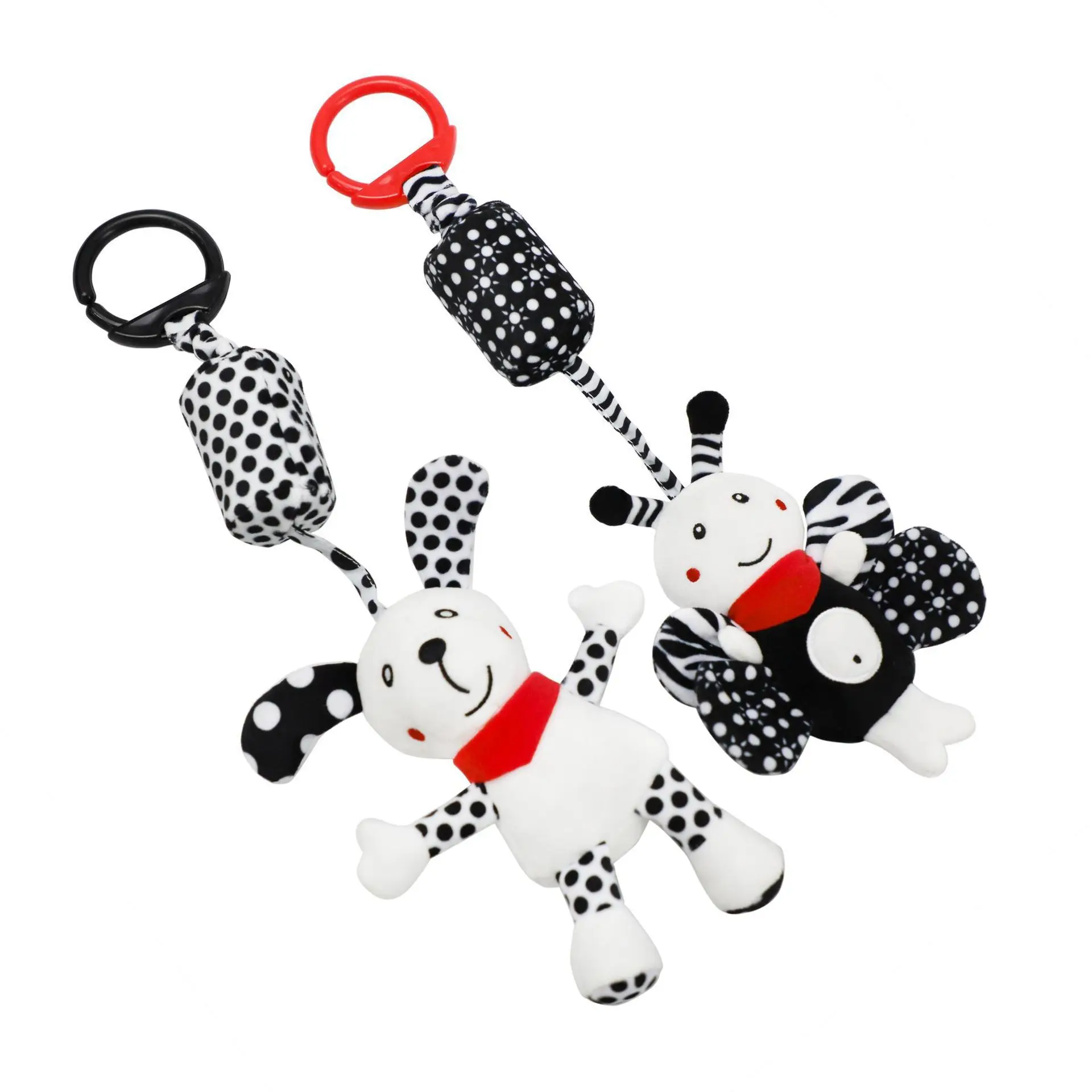 Cute Cartoon Plush Bed Pendant Pendurado, Carrinho de bebê Wind Chime, Brinquedo Animal, Preto e branco