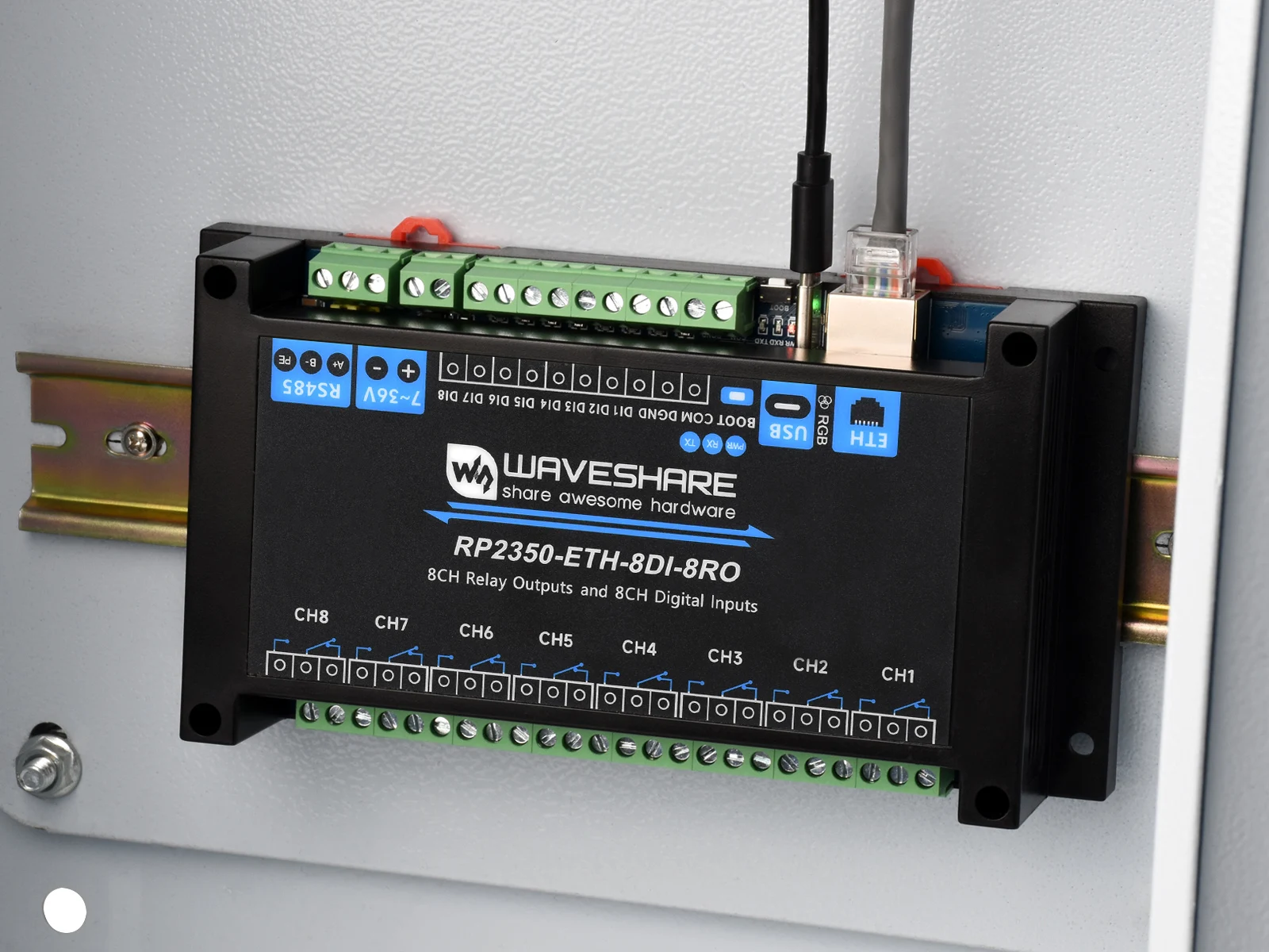 وحدة التتابع Waveshare 8-Ch RP2350: MCU ثنائي النواة، درجة صناعية، التحكم في الإدخال الرقمي