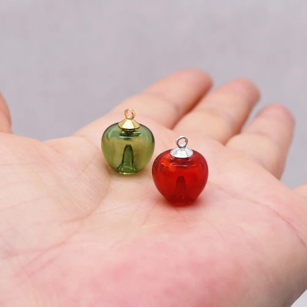 1piece Color Apple Glass Bottle Pendant Diffuser Perfume Refillable Essential Oil Aromatherapy With Beads Cap For Jewelry Making