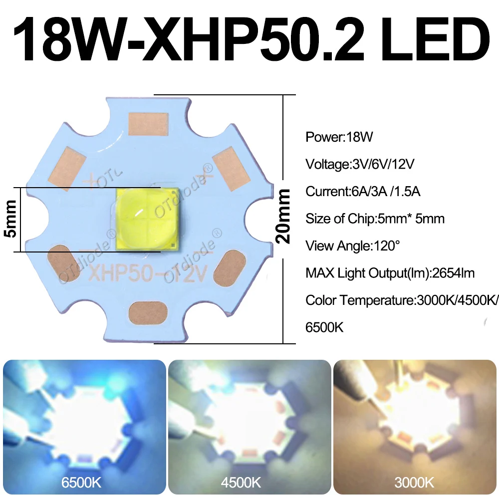 交換用LED懐中電灯部品,ダイオード,コールド,ニュートラル,ウォーム,ホワイト,20W,xhp50.2,xhp50,hi,dc 3v,6v,12v,5050チップ,1.5a,3a,6a