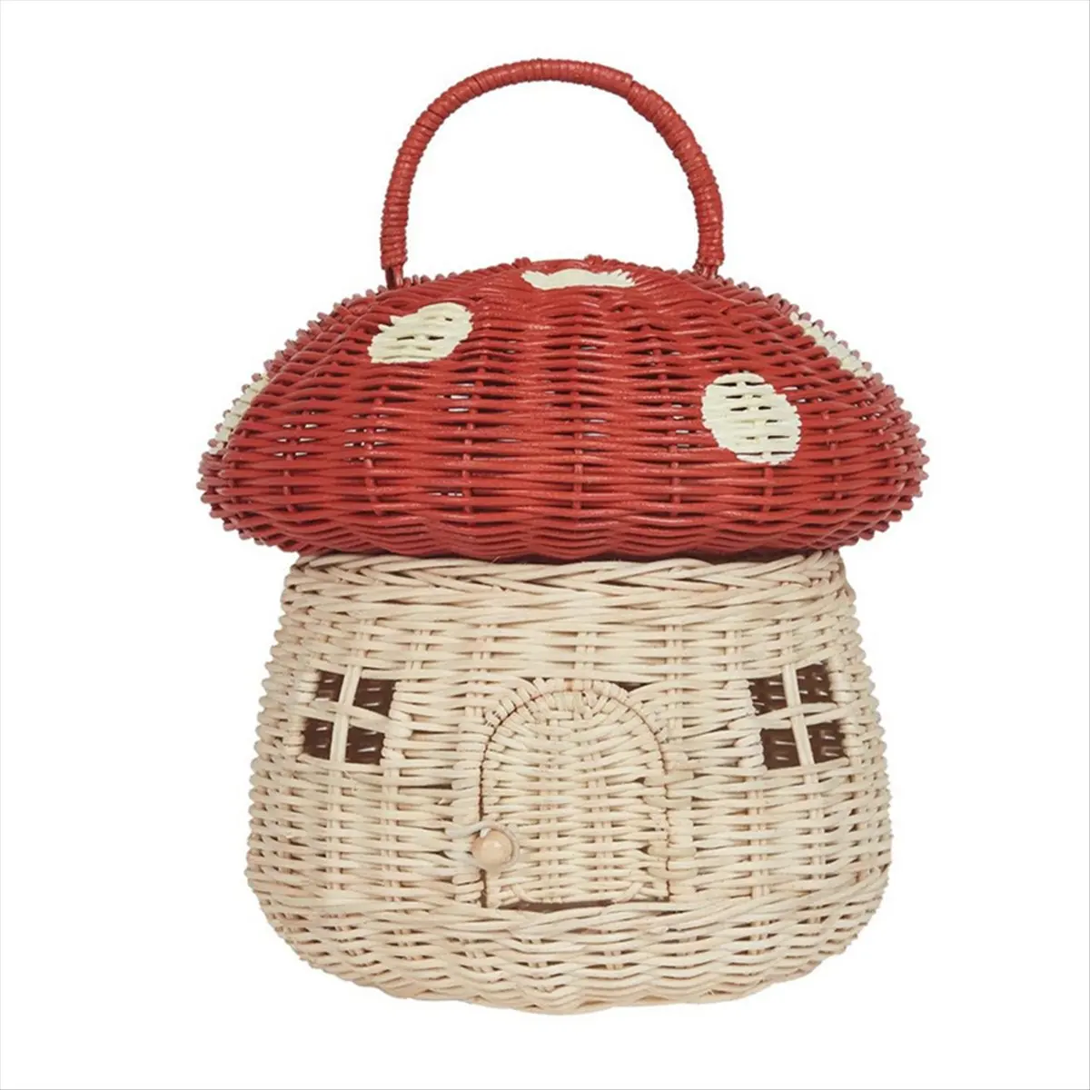 PREMIUM QUALITY Handmade Rattan Mushroom-Shaped Storage Basket- Cute Handmade Handcrafted Gift Decoration Artwork Rattan, Red WI