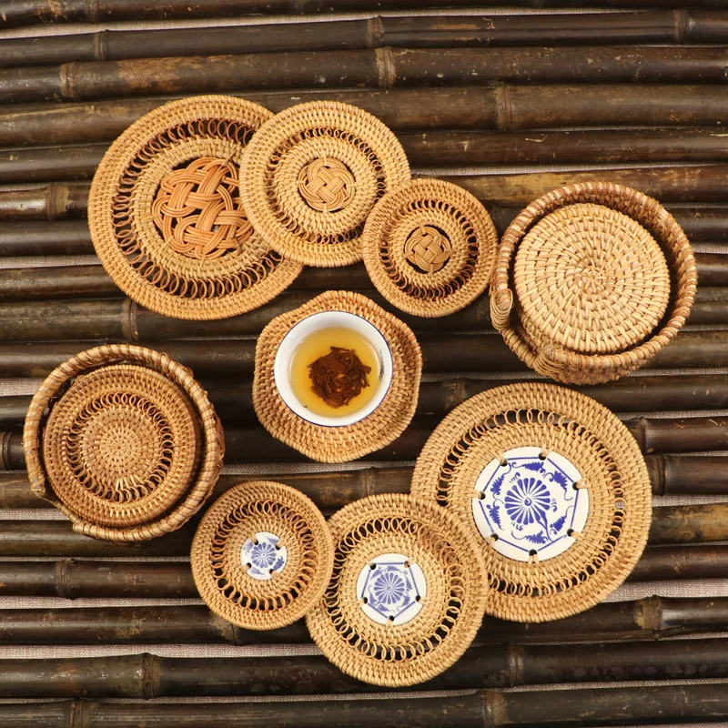 

Vietnamese rattan coaster Woven insulation pad straw placemat Table mat and pot mat Plate mat, bowl mat, Western style mat