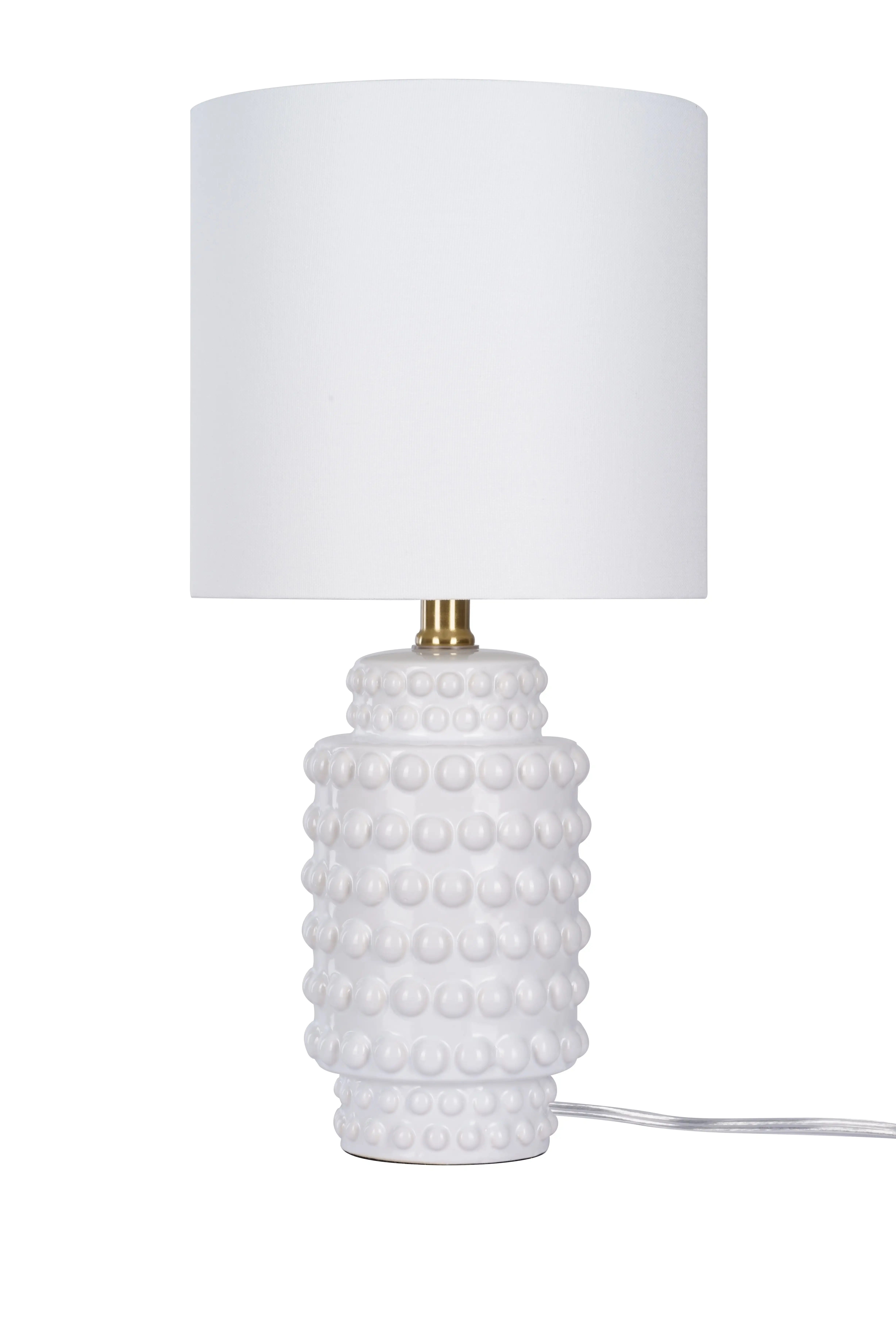 

Hob-Nail Ceramic Table Lamp, White Finish with Brass Accents, 18 H