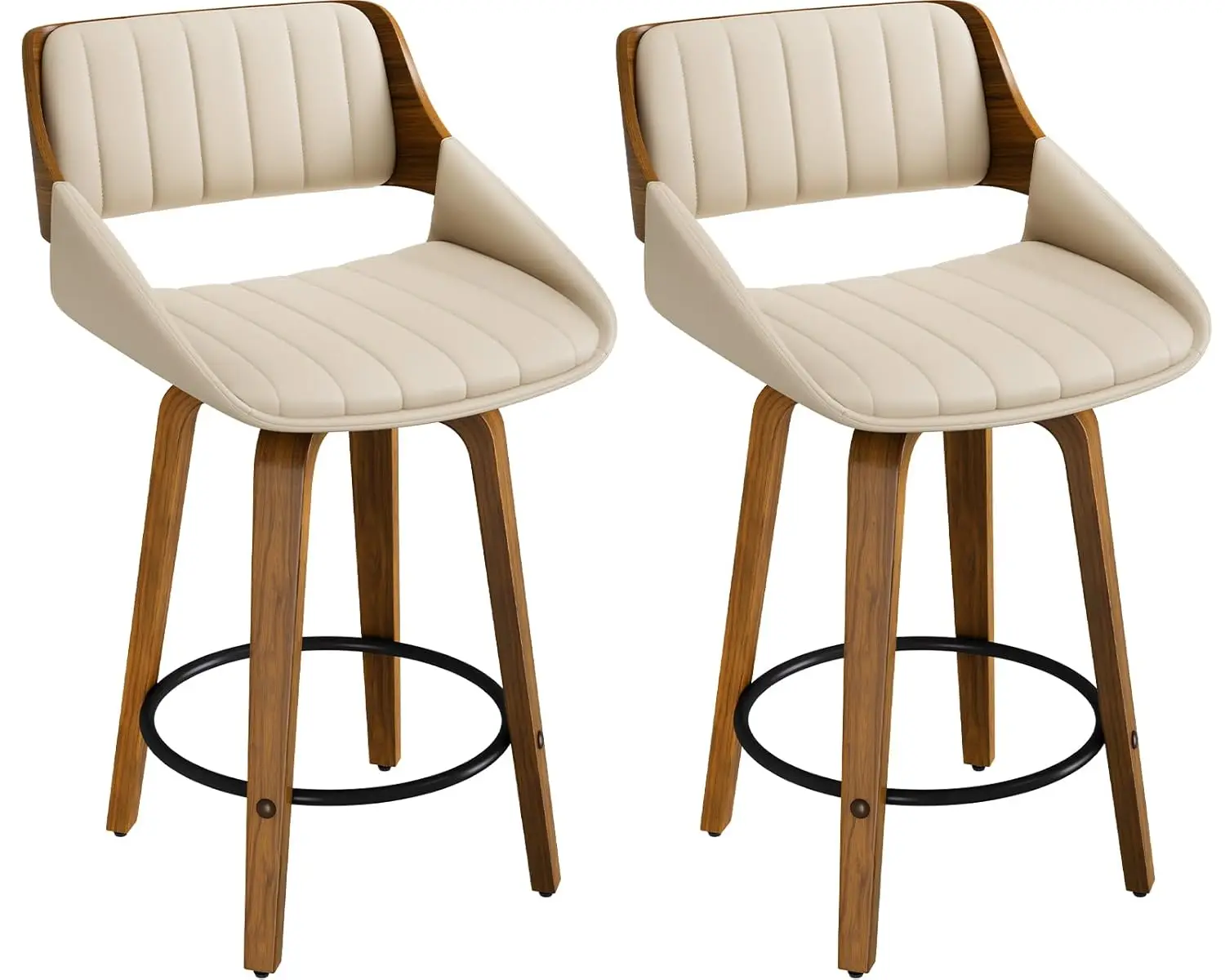 

Набор из 2 барных стульев, 26-дюймовые вращающиеся барные стулья для барной стойки с изогнутой спинкой и ножками из орехового дерева, в стиле Mid-Century Modern, на заказ