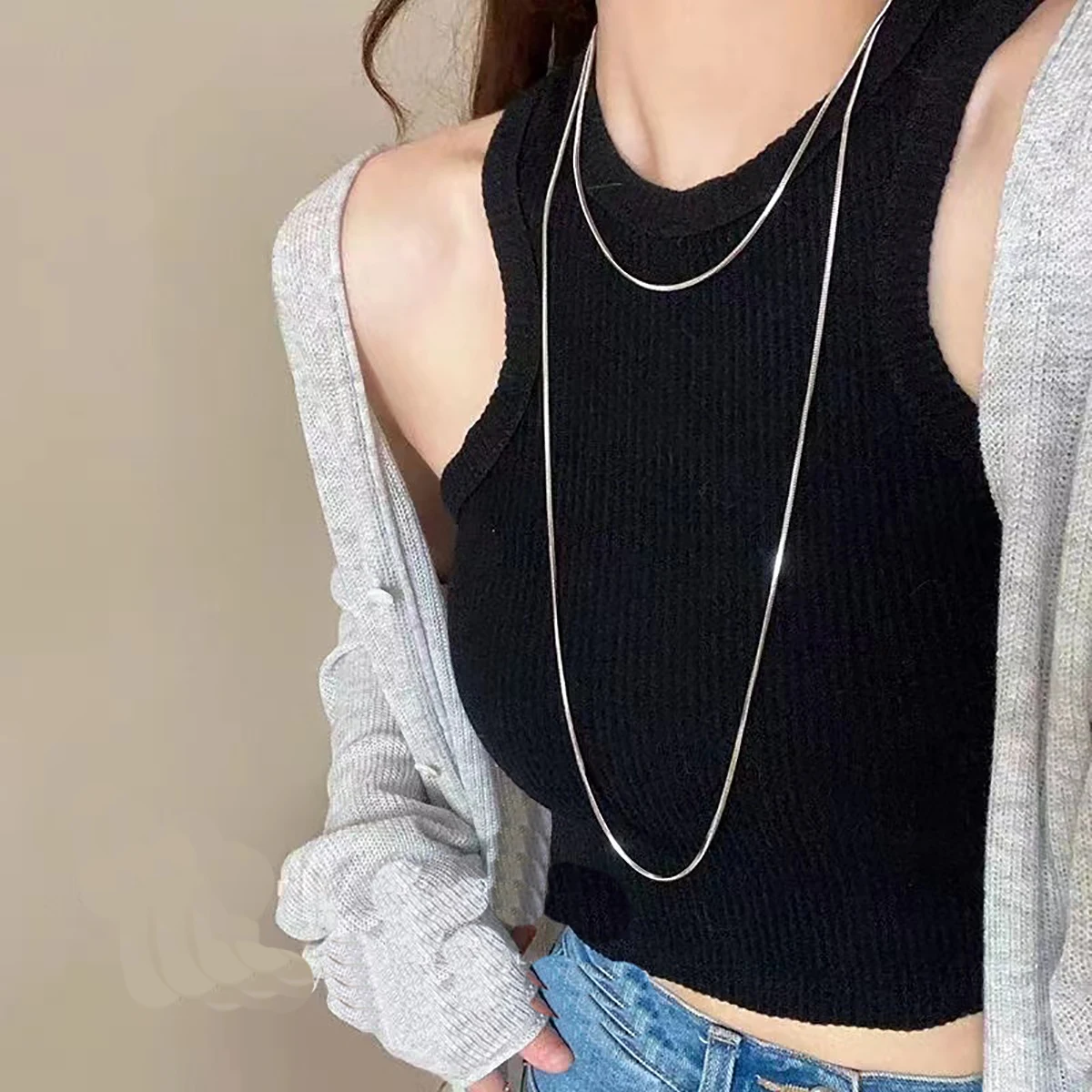 High-grade stainless steel fastness snake bone chain extra long sweater chain long chain necklace women