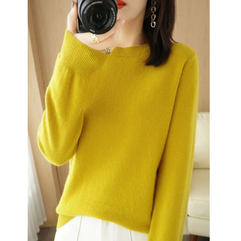 Autumn And Winter New Fashion Round Neck Knitted Women\'s Loose Thin Pullover Solid Color Long Sleeved Sweater Top Fashion GH2222