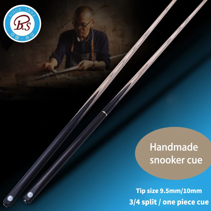 BS Handmade Snooker Billiard Cue Stick Pool Cues Ebony Ash Wood Shaft 3/4 Split One Piece Cues Tip Size 9.5mm 10mm with Extender