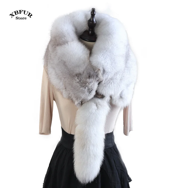 2024 Fashion Luxury Brand Women Real Winter Fox Fur Scarves Natural One-Piece Fox Fur Collar Warm Soft Party Real Fox Fur Scarf