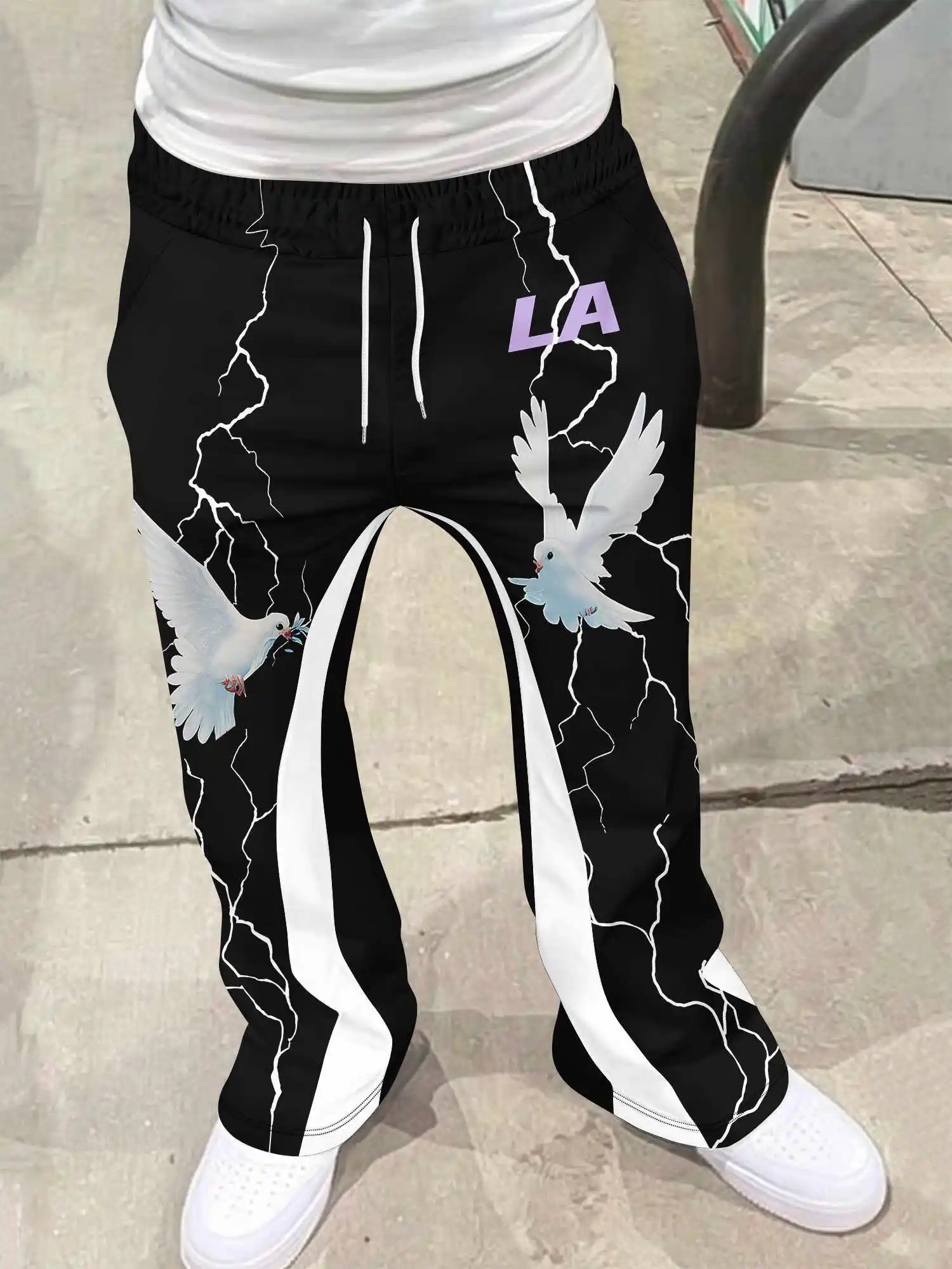 

Casual Y2k Flared Pants Sweatpants Mid Waist Sporty Female Clothes Streetwear Hip Hop Vintage PantsMen Loose 3D Print Trousers