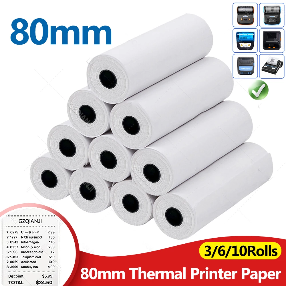 80mm Thermal Receipt Paper 3/6/10Rolls White Paper For 2inch Mini Portable/Desktop Thermal Receipt Bill Printer For Business
