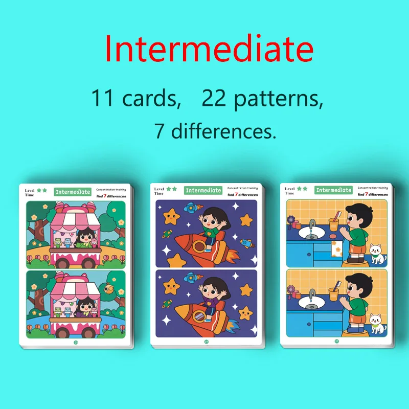 Educatieve spelletjes voor kinderen, focus- en observatietraining, zoek het verschil, van hyperactiviteit tot concentratie, educatieve spelkaarten, kunnen worden afgeveegd en opnieuw gebruikt,